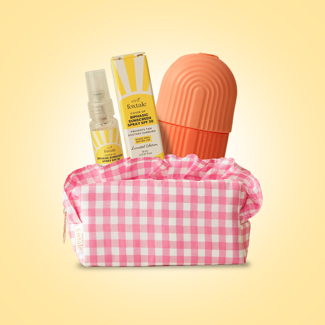Bi-phasic Sunscreen Spray + Ice Facial Roller + Frill Pouch
