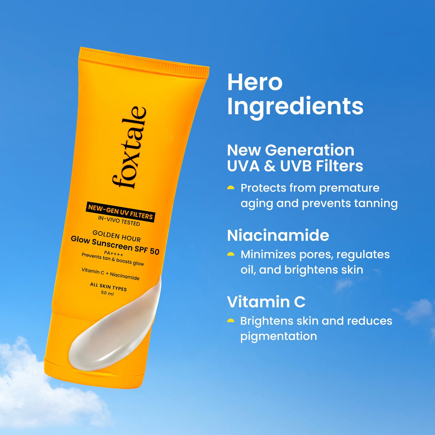 Glow sunscreen SPF 50, In-Vivo Tested with PA++++