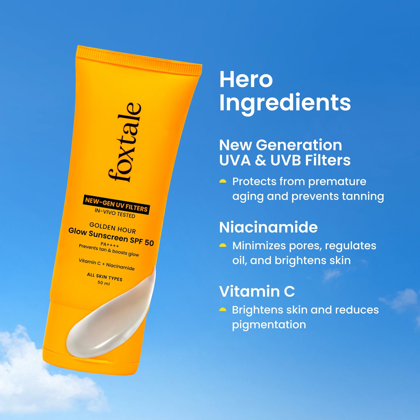 Glow sunscreen SPF 50, In-Vivo Tested with PA++++