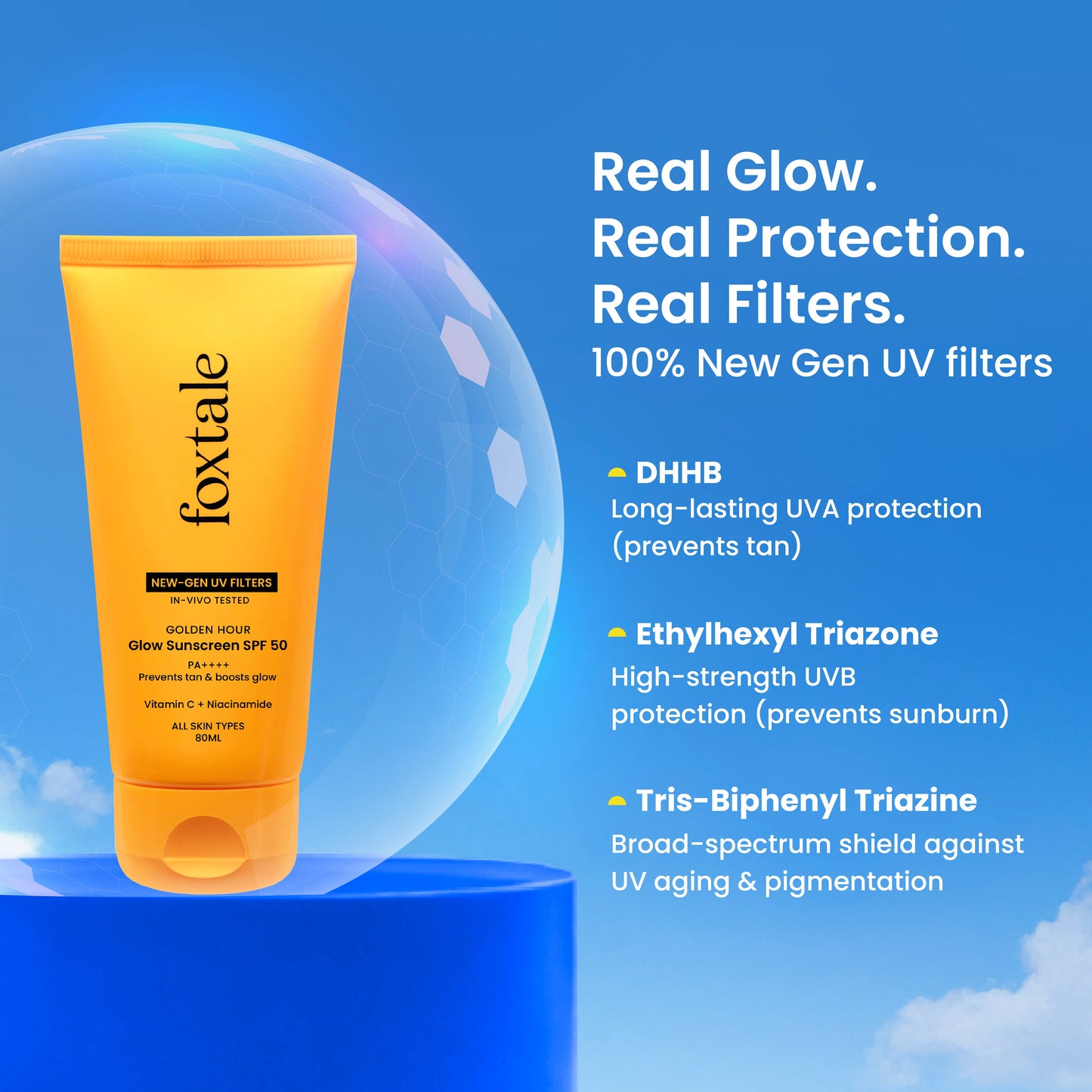 Glow sunscreen SPF 50, In-Vivo Tested with PA++++