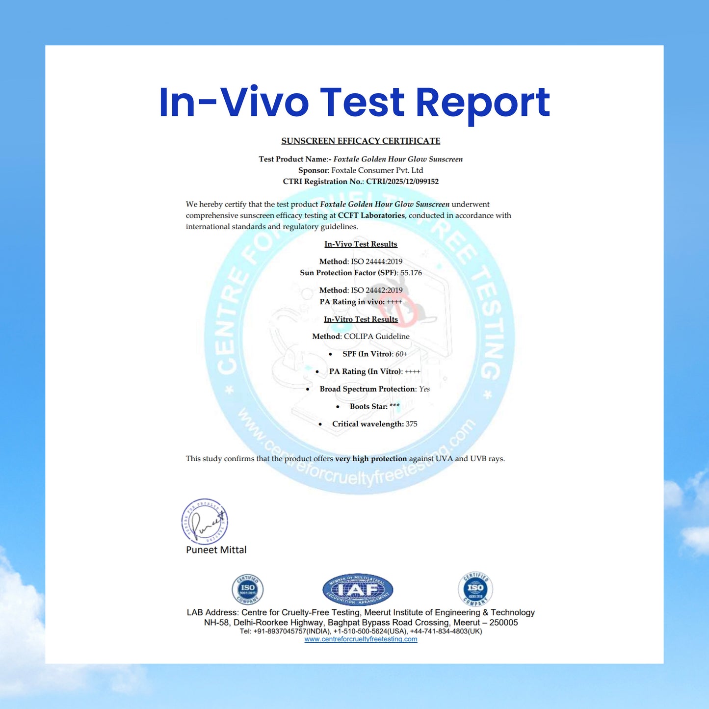 Glow sunscreen SPF 50, In-Vivo Tested with PA++++