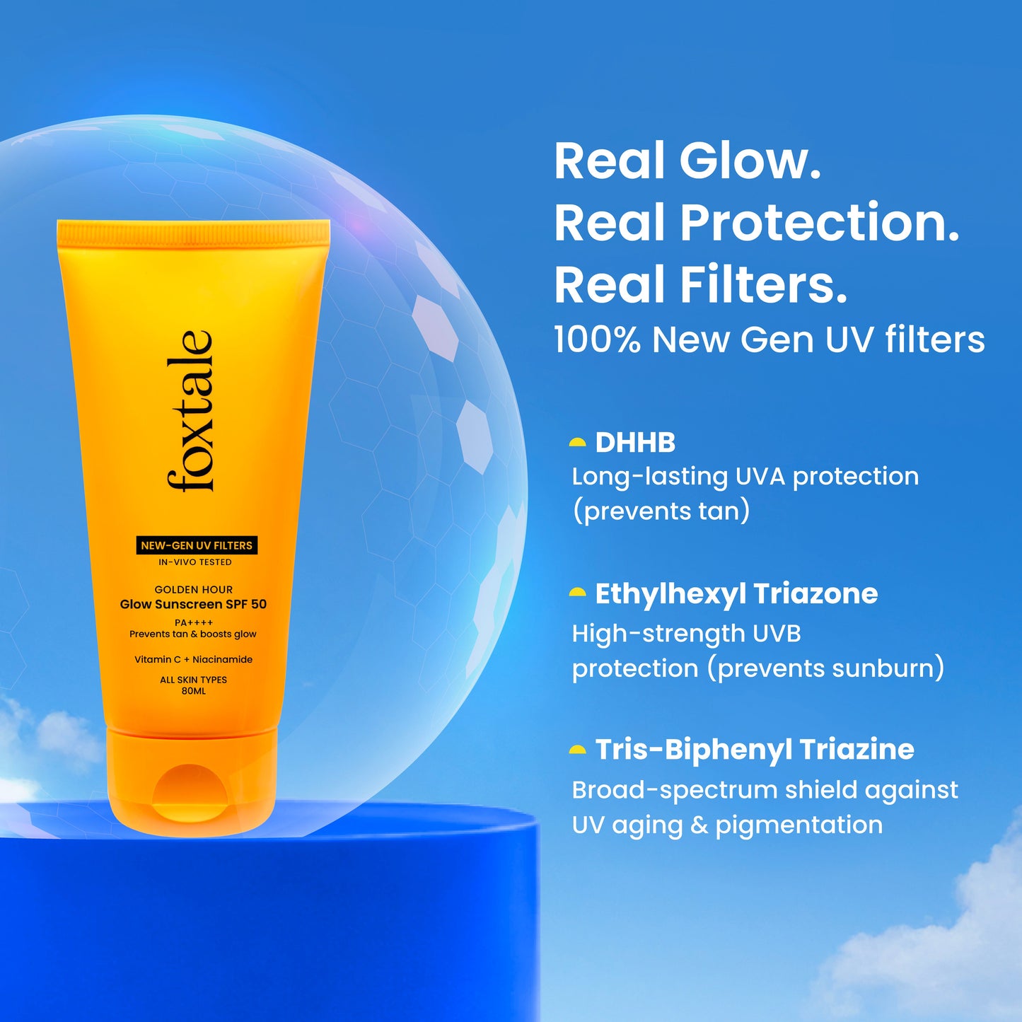 Glow sunscreen SPF 50, In-Vivo Tested with PA++++