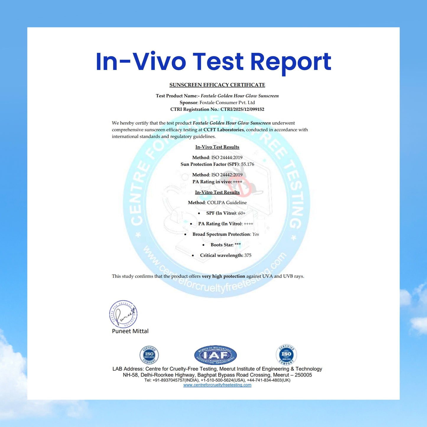 Glow sunscreen SPF 50, In-Vivo Tested with PA++++