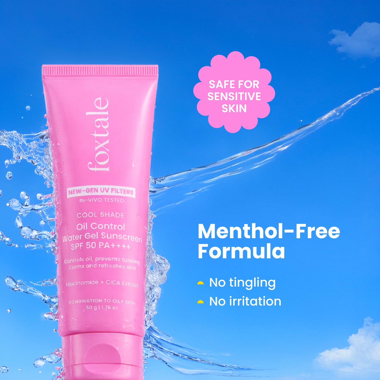 SPF 50 Cooling Gel Sunscreen for Oily & Sensitive Skin | Matte Finish | In-Vivo Tested