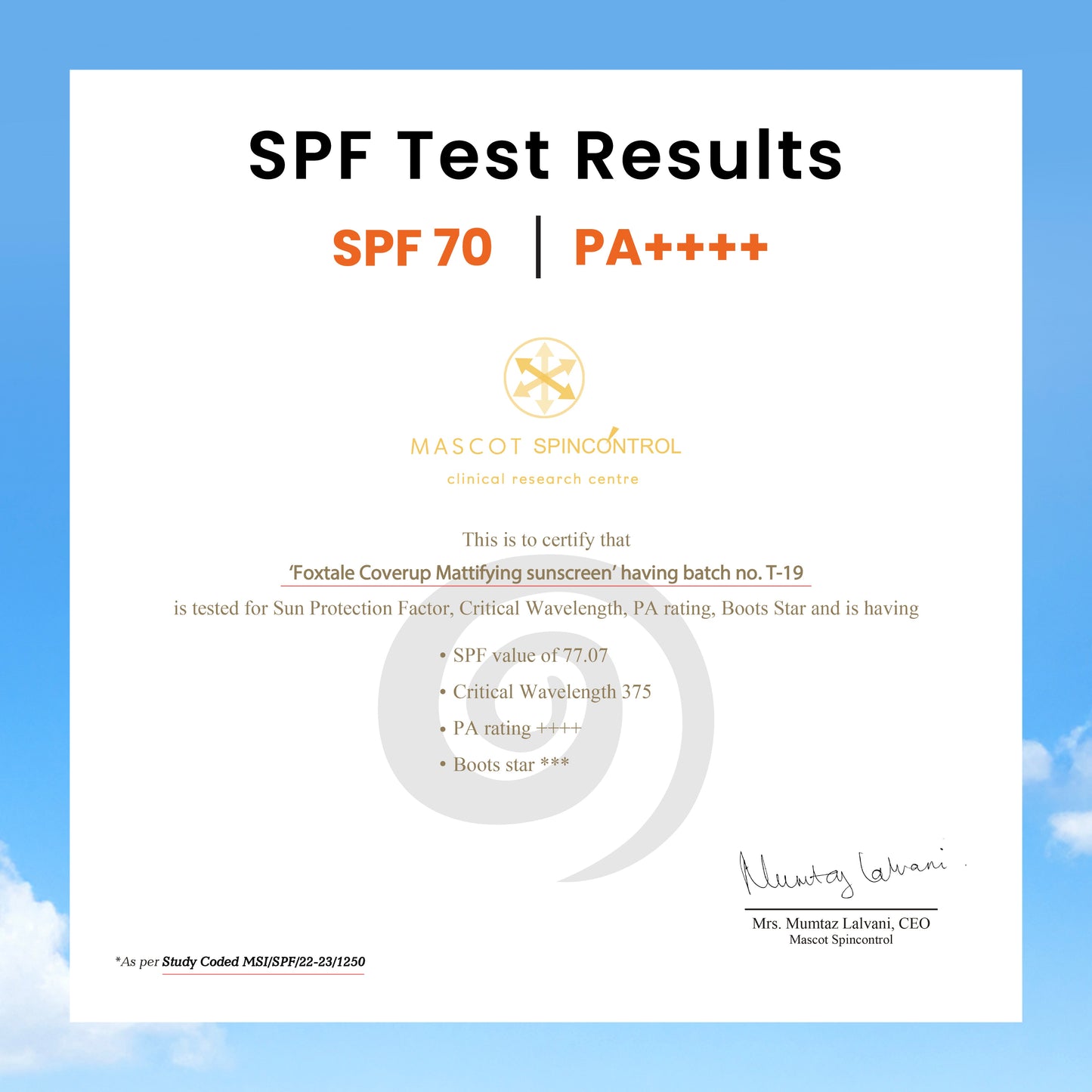 SPF 70 Matte Finish Sunscreen for Oily Skin